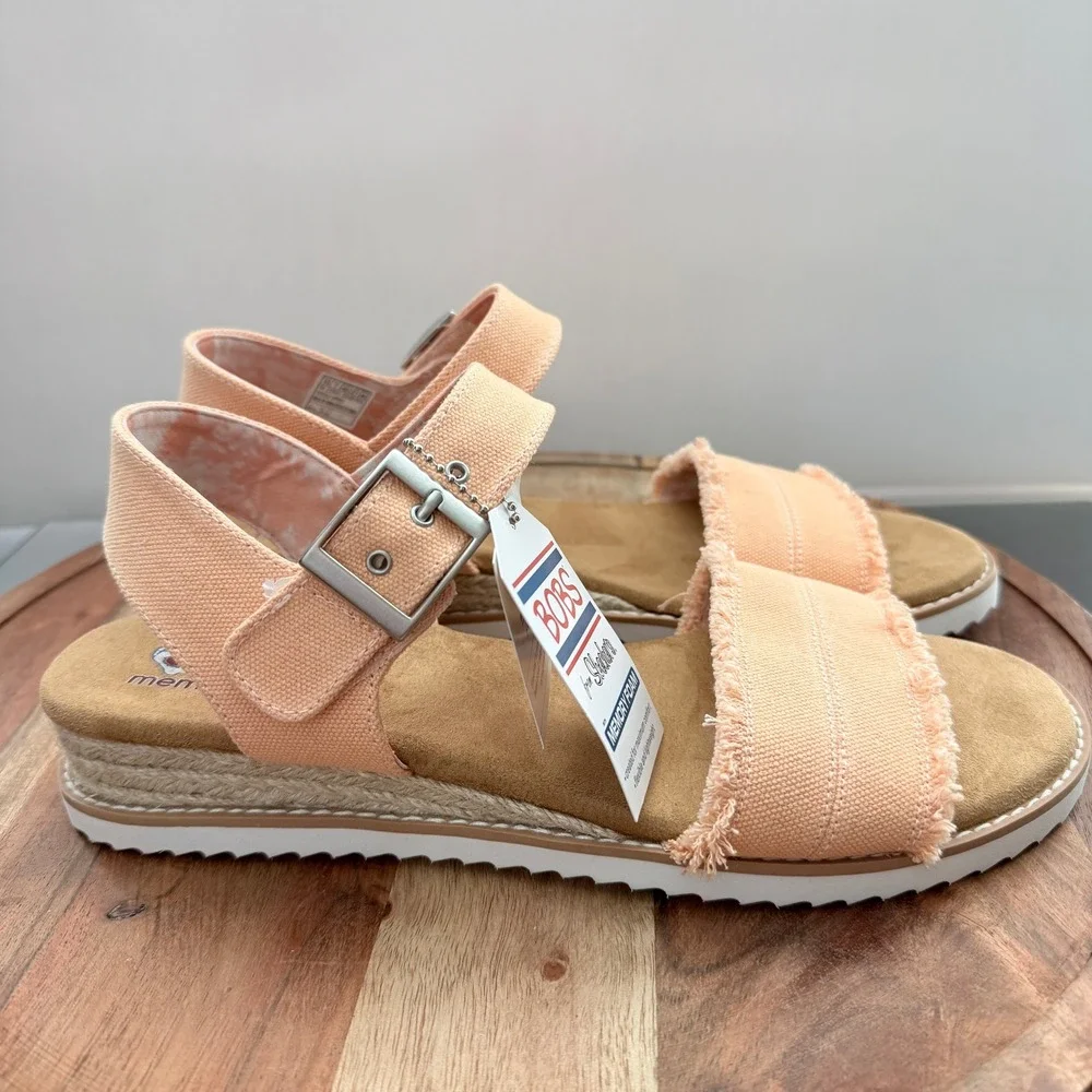 BOBS from Skechers Womens 10 Desert‎ Kiss Peach Canvas Espadrille Sandals